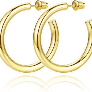 Gold Hoop Earrings for Women Chunky 14K Gold Plated Lightweight Jewelry Gift